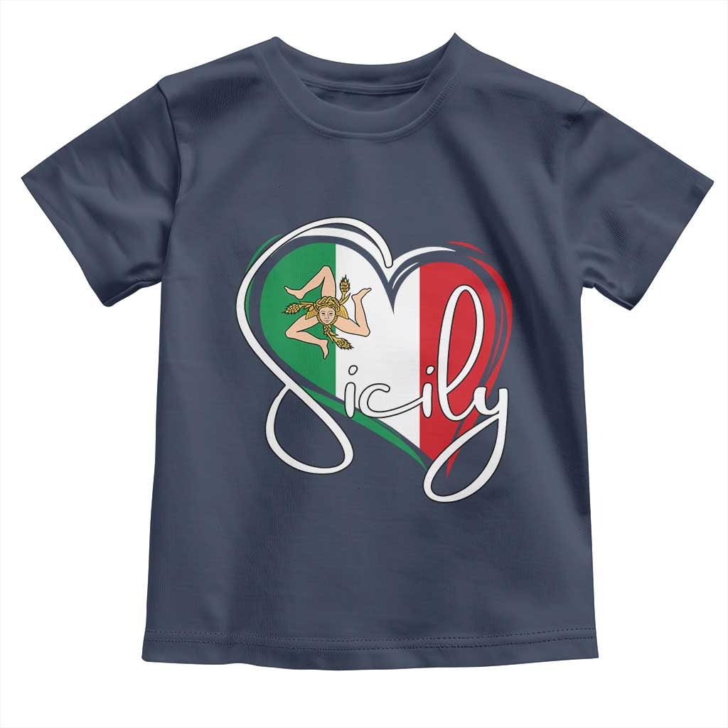 Sicily Palermo Italy Medusa Sicilia Heart Italian Flag Toddler T Shirt TS11 Navy Print Your Wear