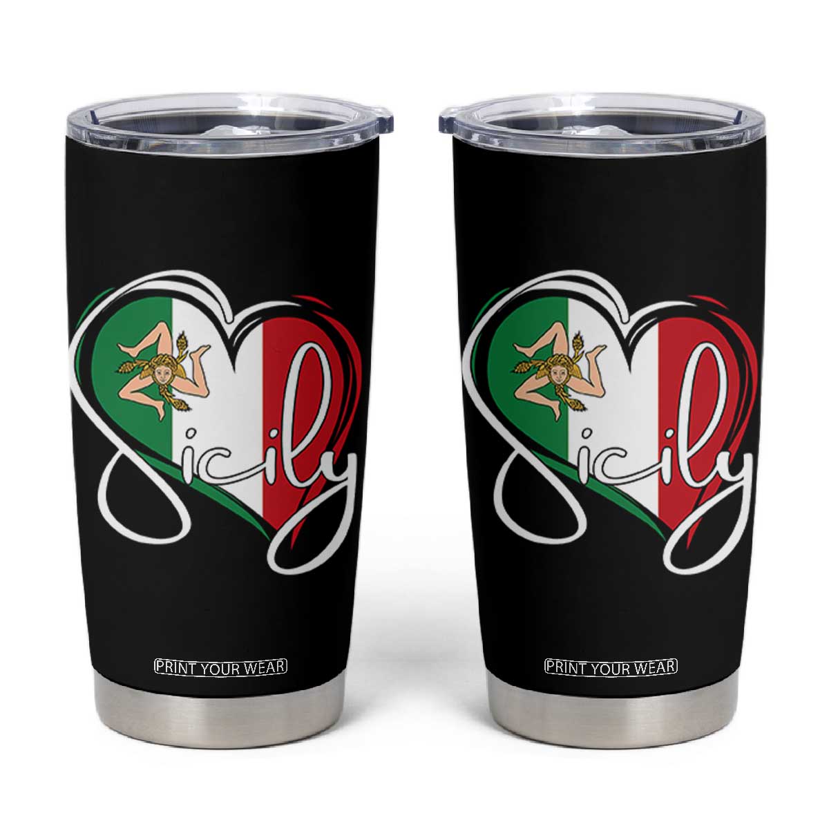 Sicily Palermo Italy Medusa Sicilia Heart Italian Flag Tumbler Cup TS11 Black Print Your Wear