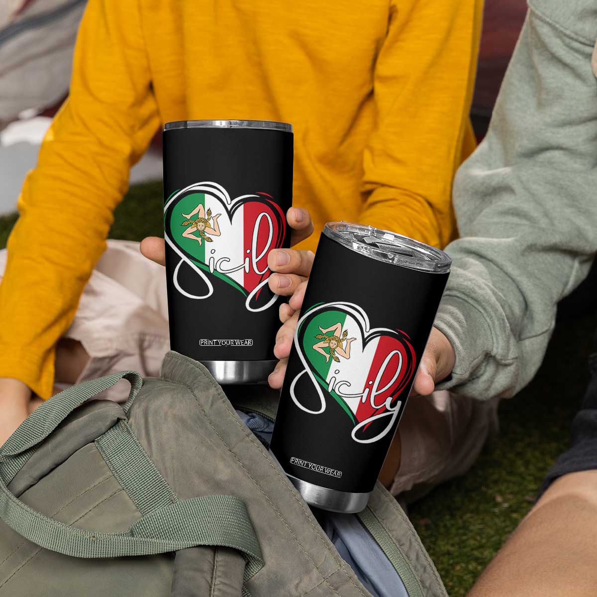 Sicily Palermo Italy Medusa Sicilia Heart Italian Flag Tumbler Cup TS11 Print Your Wear