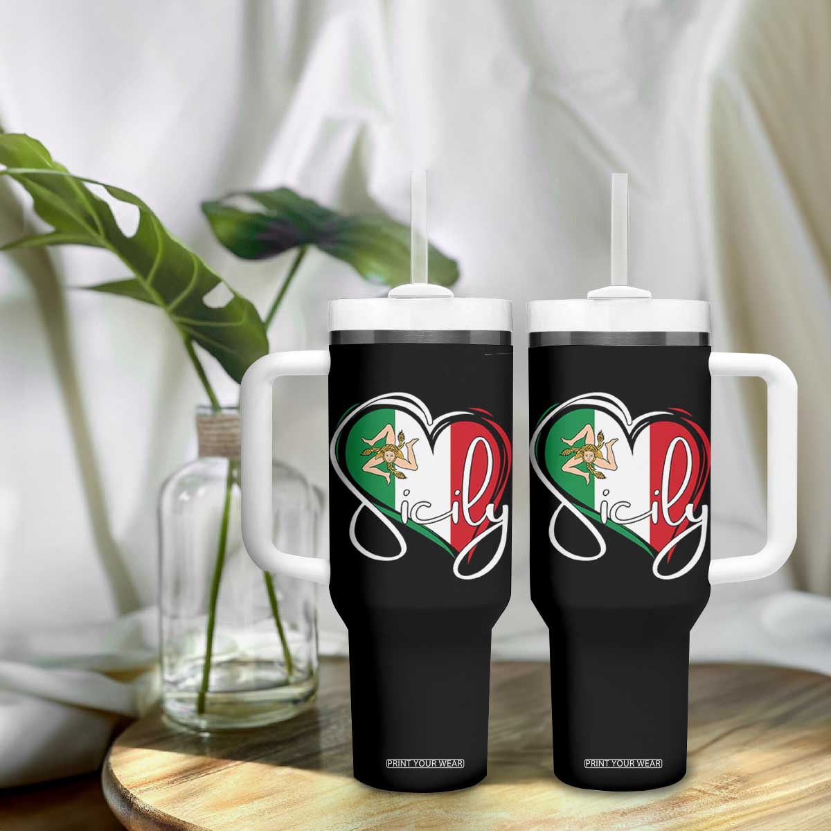 Sicily Palermo Italy Medusa Sicilia Heart Italian Flag Tumbler With Handle TS11 Print Your Wear