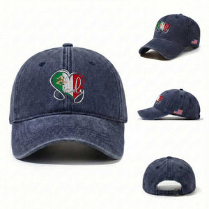 Sicily Palermo Italy Medusa Sicilia Heart Italian Flag Washed Cotton Baseball Cap TS11 Washed Cap Universal Fit Navy Print Your Wear
