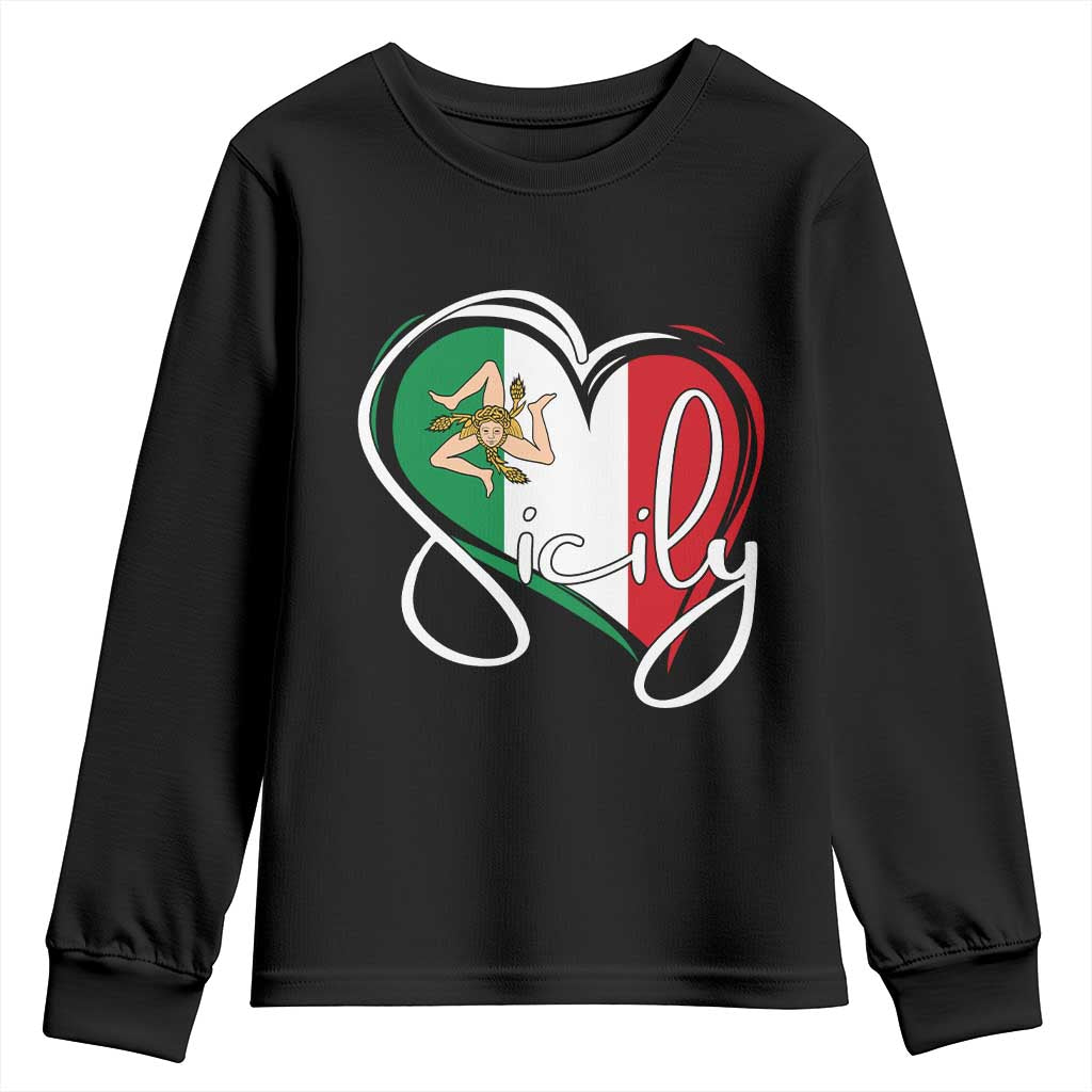 Sicily Palermo Italy Medusa Sicilia Heart Italian Flag Youth Sweatshirt TS11 Black Print Your Wear