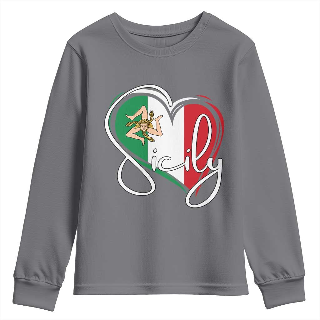 Sicily Palermo Italy Medusa Sicilia Heart Italian Flag Youth Sweatshirt TS11 Charcoal Print Your Wear