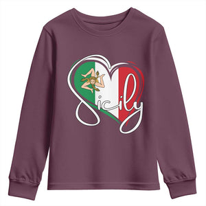 Sicily Palermo Italy Medusa Sicilia Heart Italian Flag Youth Sweatshirt TS11 Maroon Print Your Wear