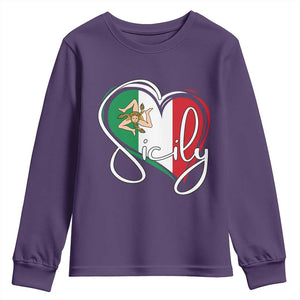 Sicily Palermo Italy Medusa Sicilia Heart Italian Flag Youth Sweatshirt TS11 Purple Print Your Wear