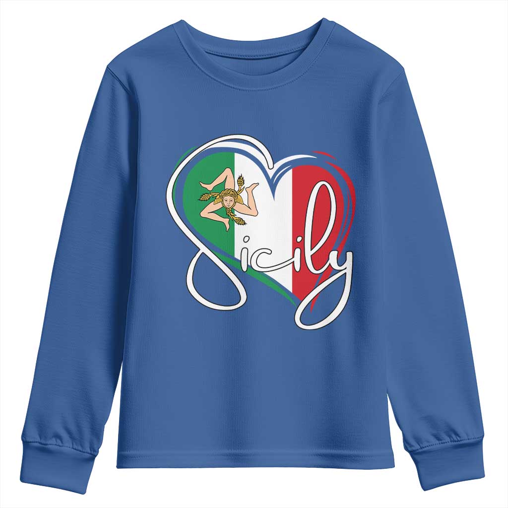Sicily Palermo Italy Medusa Sicilia Heart Italian Flag Youth Sweatshirt TS11 Royal Blue Print Your Wear