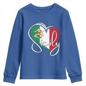 Sicily Palermo Italy Medusa Sicilia Heart Italian Flag Youth Sweatshirt TS11 Royal Blue Print Your Wear