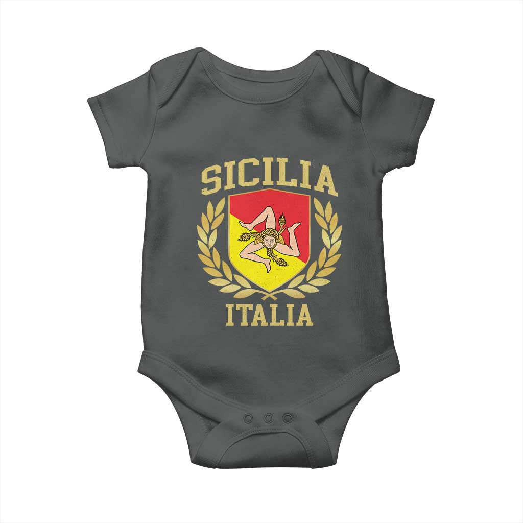 Sicilia Flag Sicily Palermo Italy Triskelion Baby Onesie TS11 Dark Heather Print Your Wear