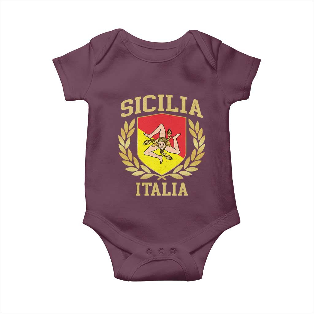 Sicilia Flag Sicily Palermo Italy Triskelion Baby Onesie TS11 Maroon Print Your Wear
