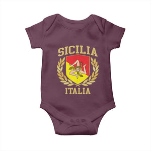 Sicilia Flag Sicily Palermo Italy Triskelion Baby Onesie TS11 Maroon Print Your Wear