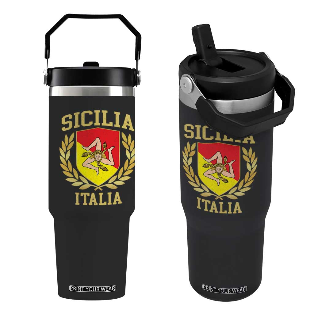 Sicilia Flag Sicily Palermo Italy Triskelion Flip Straw Tumbler TS11 One Size: 30 oz Black Print Your Wear