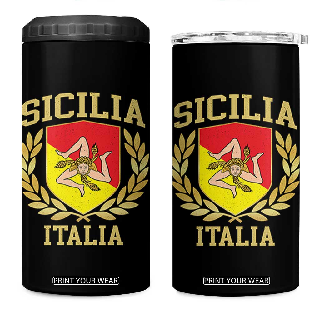Sicilia Flag Sicily Palermo Italy Triskelion 4 in 1 Can Cooler Tumbler TS11 One Size: 16 oz Black Print Your Wear