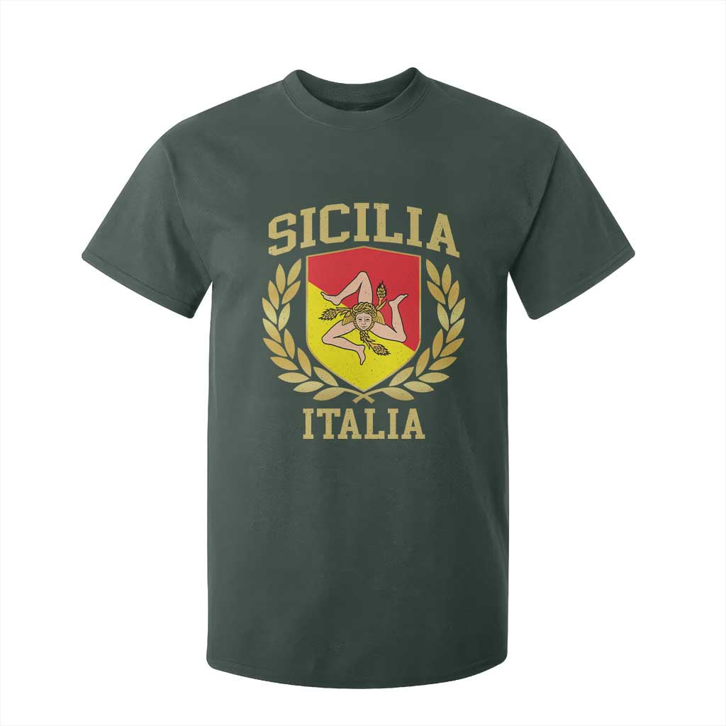 Sicilia Flag Sicily Palermo Italy Triskelion T Shirt For Kid TS11 Dark Forest Green Print Your Wear