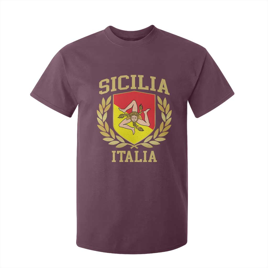 Sicilia Flag Sicily Palermo Italy Triskelion T Shirt For Kid TS11 Maroon Print Your Wear