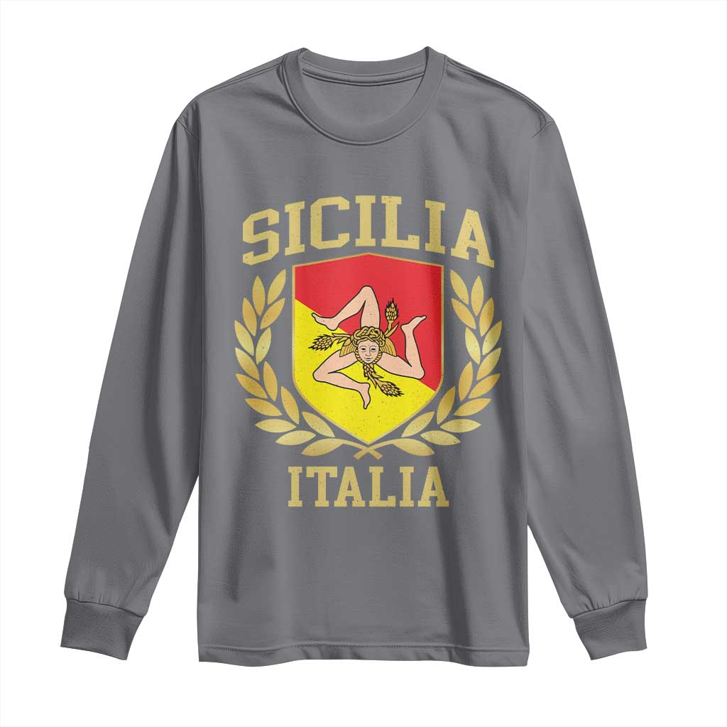 Sicilia Flag Sicily Palermo Italy Triskelion Long Sleeve Shirt TS11 Charcoal Print Your Wear
