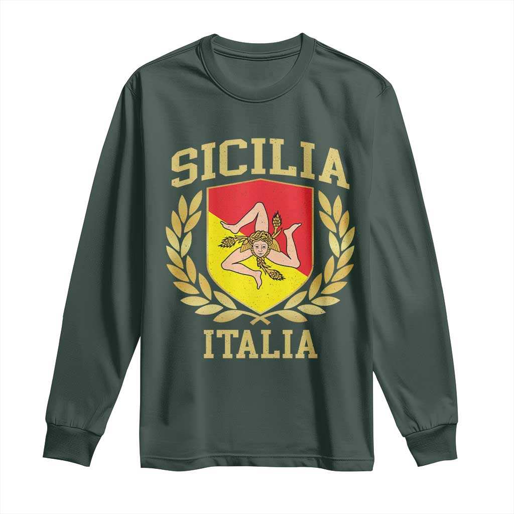 Sicilia Flag Sicily Palermo Italy Triskelion Long Sleeve Shirt TS11 Dark Forest Green Print Your Wear