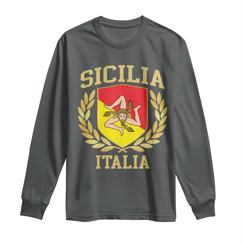 Sicilia Flag Sicily Palermo Italy Triskelion Long Sleeve Shirt TS11 Dark Heather Print Your Wear