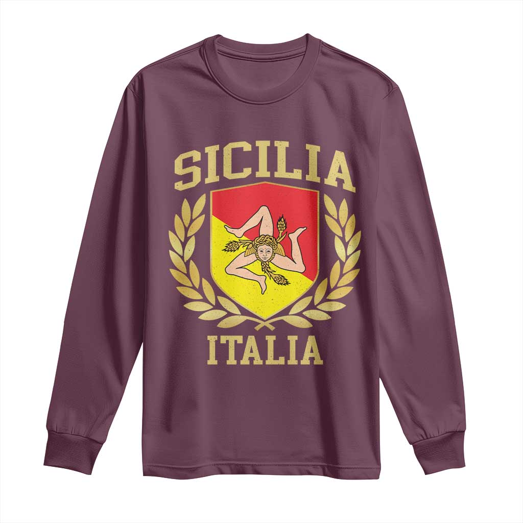 Sicilia Flag Sicily Palermo Italy Triskelion Long Sleeve Shirt TS11 Maroon Print Your Wear