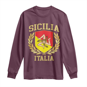 Sicilia Flag Sicily Palermo Italy Triskelion Long Sleeve Shirt TS11 Maroon Print Your Wear