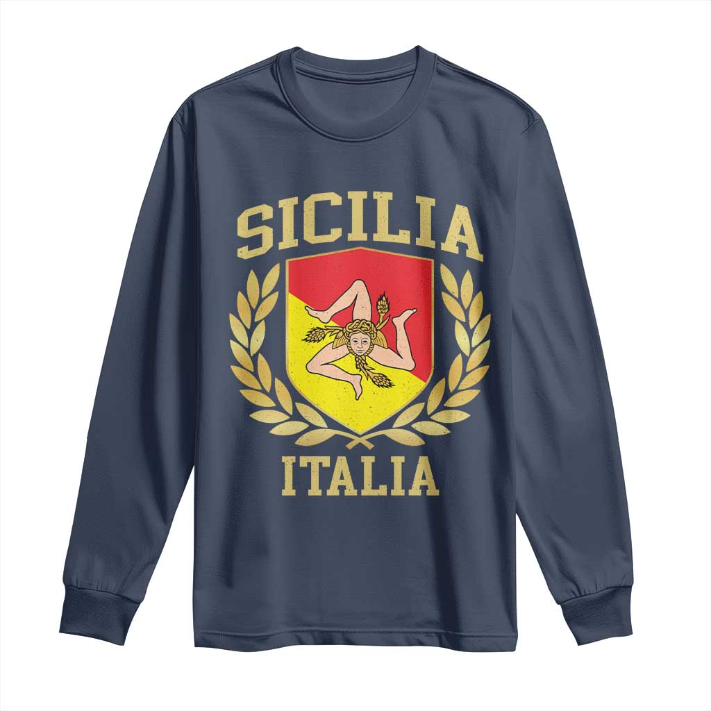 Sicilia Flag Sicily Palermo Italy Triskelion Long Sleeve Shirt TS11 Navy Print Your Wear