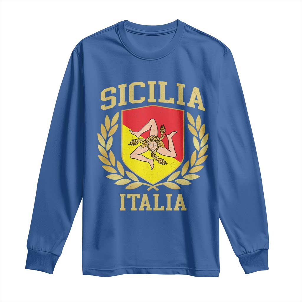 Sicilia Flag Sicily Palermo Italy Triskelion Long Sleeve Shirt TS11 Royal Blue Print Your Wear