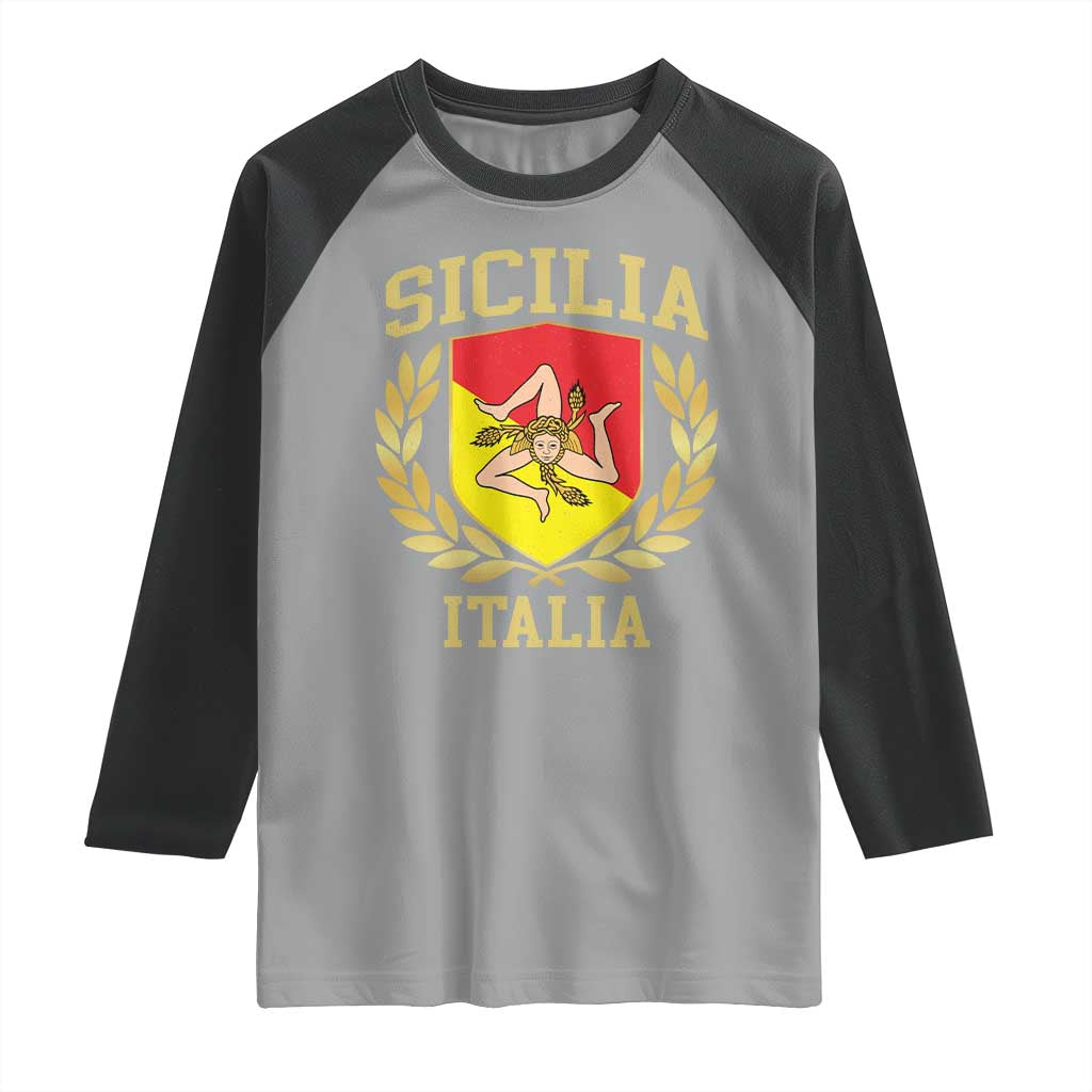 Sicilia Flag Sicily Palermo Italy Triskelion Raglan Shirt TS11 Sport Gray Black Print Your Wear