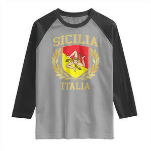 Sicilia Flag Sicily Palermo Italy Triskelion Raglan Shirt TS11 Sport Gray Black Print Your Wear