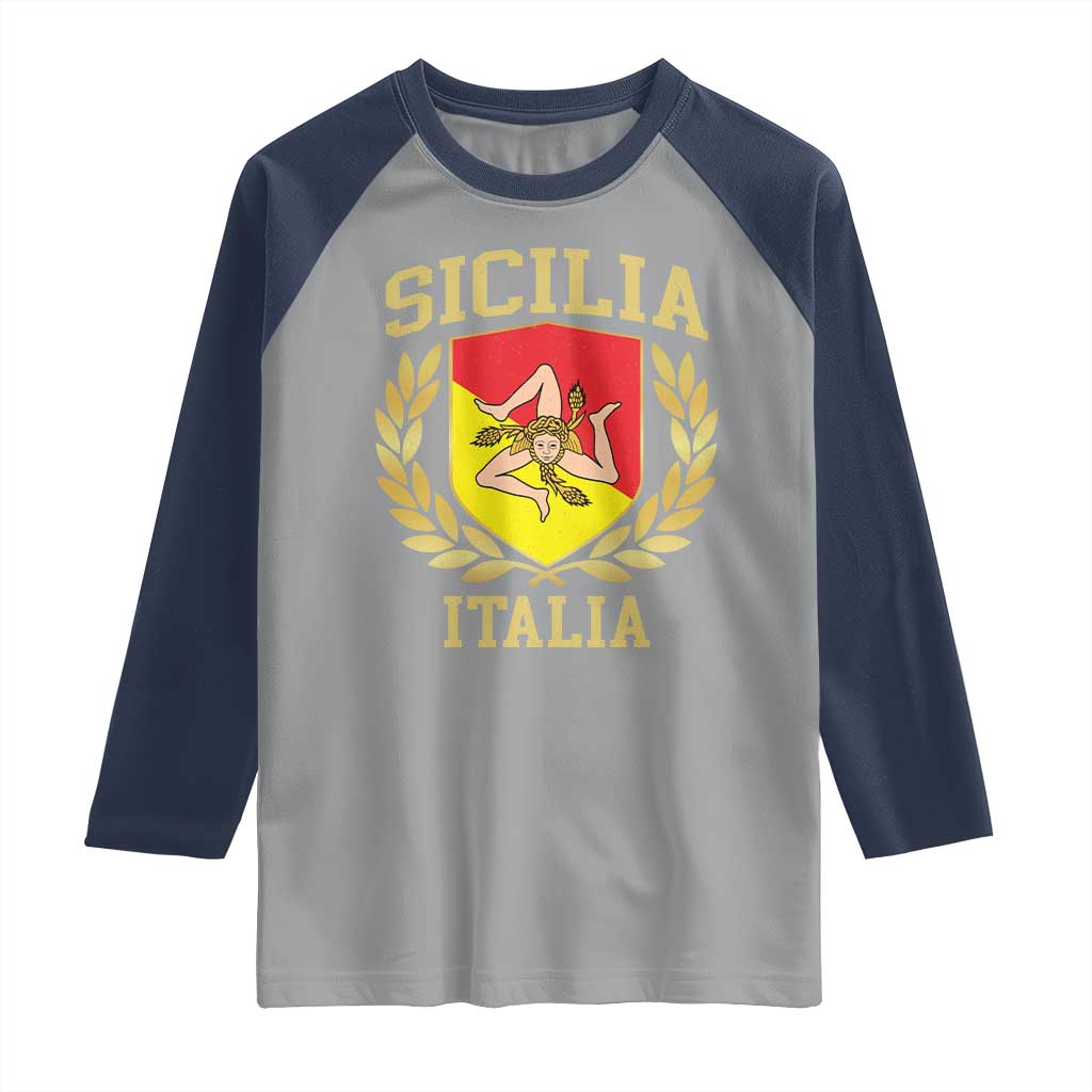 Sicilia Flag Sicily Palermo Italy Triskelion Raglan Shirt TS11 Sport Gray Navy Print Your Wear