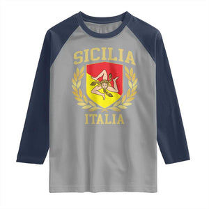 Sicilia Flag Sicily Palermo Italy Triskelion Raglan Shirt TS11 Sport Gray Navy Print Your Wear