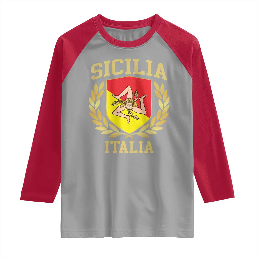 Sicilia Flag Sicily Palermo Italy Triskelion Raglan Shirt TS11 Sport Gray Red Print Your Wear