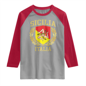 Sicilia Flag Sicily Palermo Italy Triskelion Raglan Shirt TS11 Sport Gray Red Print Your Wear