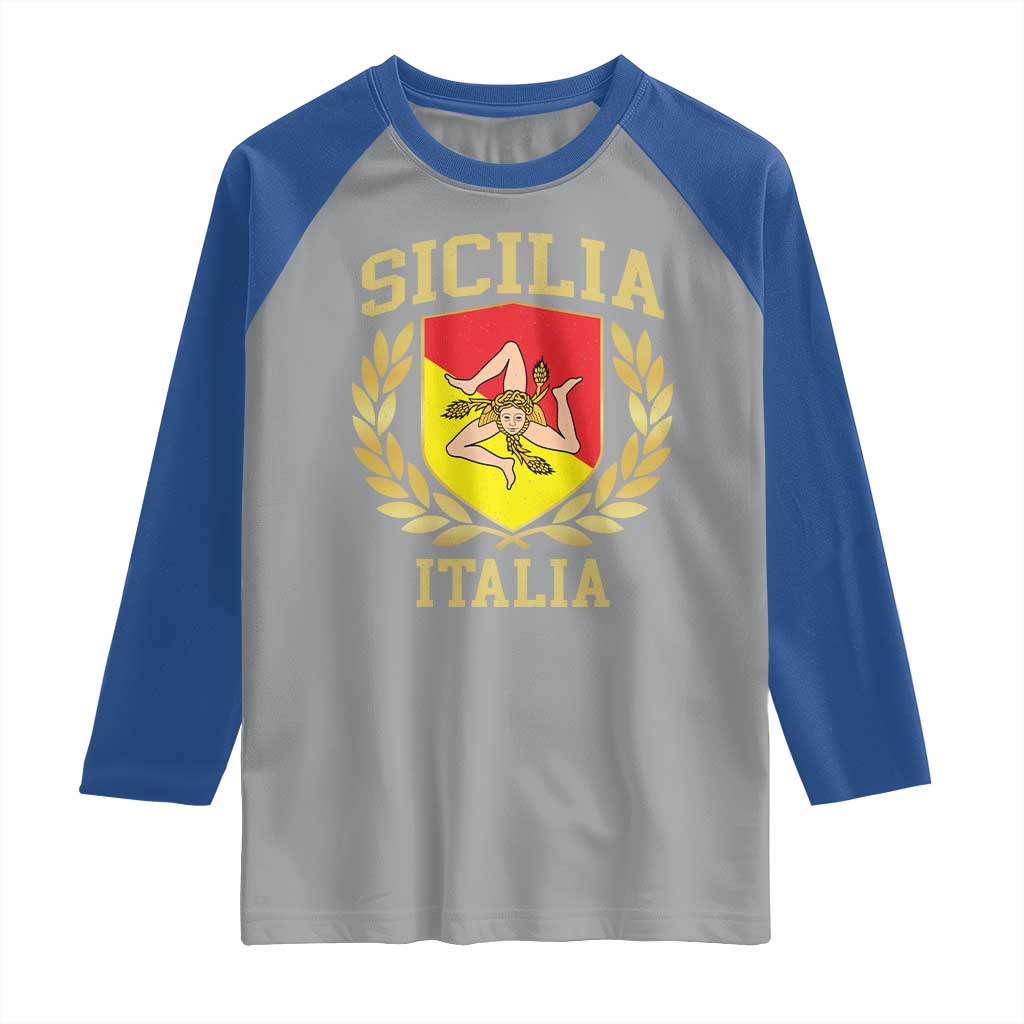 Sicilia Flag Sicily Palermo Italy Triskelion Raglan Shirt TS11 Sport Gray Royal Print Your Wear