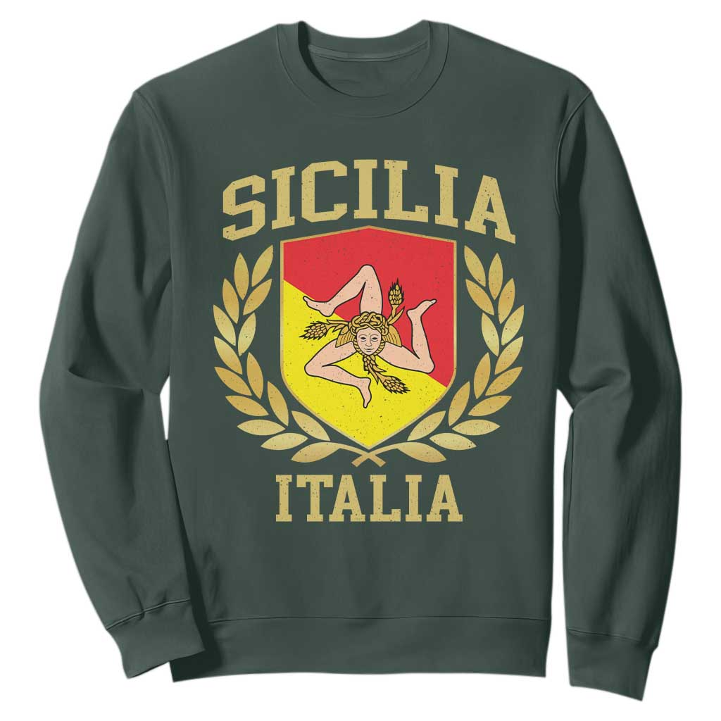 Sicilia Flag Sicily Palermo Italy Triskelion Sweatshirt TS11 Dark Forest Green Print Your Wear