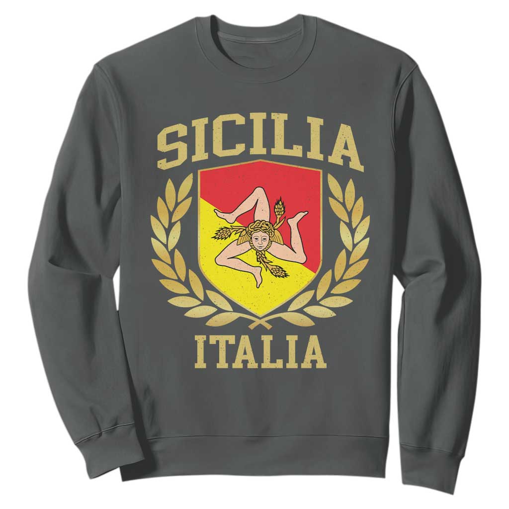Sicilia Flag Sicily Palermo Italy Triskelion Sweatshirt TS11 Dark Heather Print Your Wear