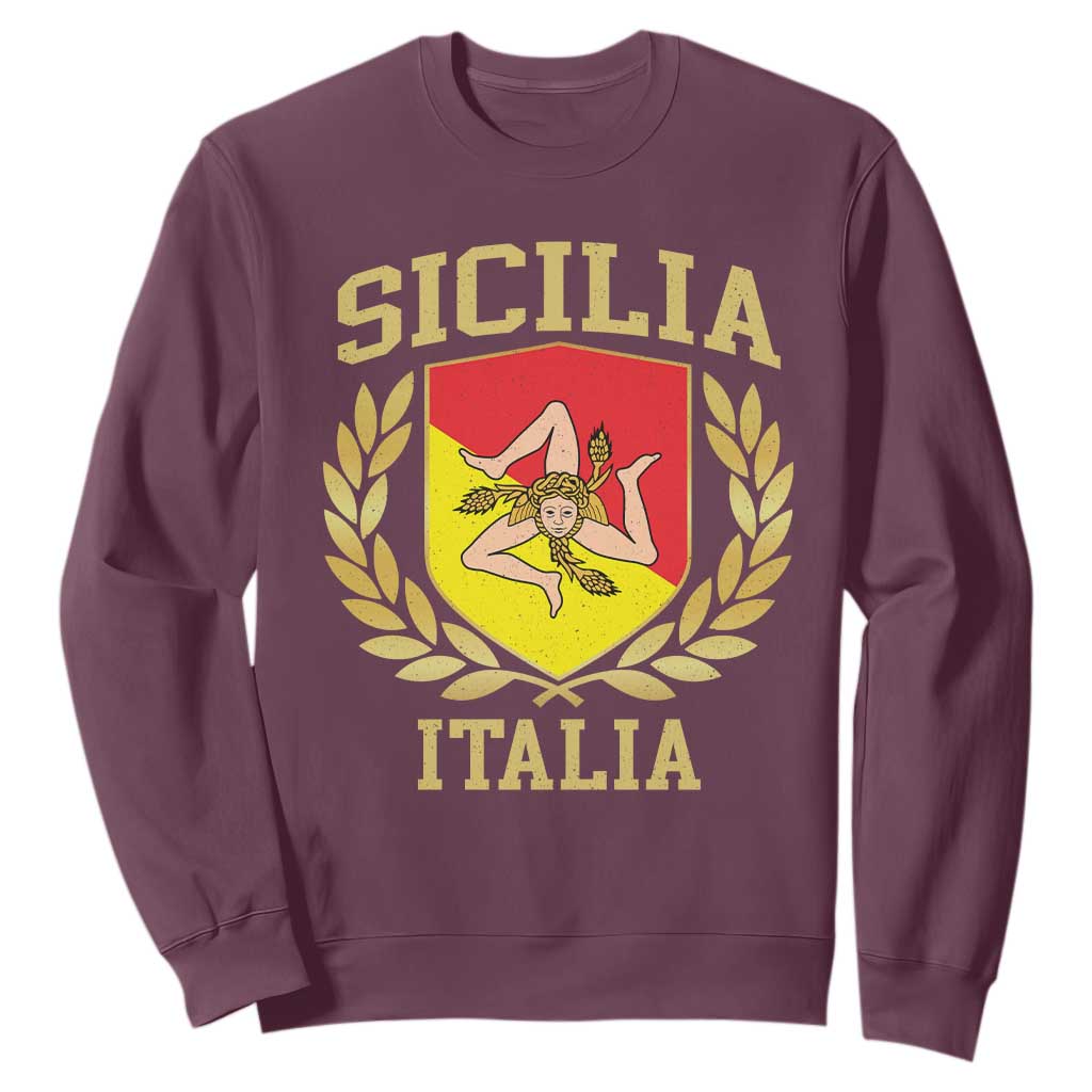 Sicilia Flag Sicily Palermo Italy Triskelion Sweatshirt TS11 Maroon Print Your Wear