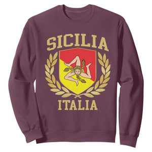 Sicilia Flag Sicily Palermo Italy Triskelion Sweatshirt TS11 Maroon Print Your Wear