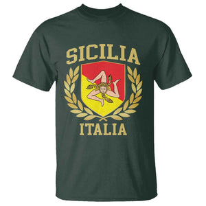 Sicilia Flag T Shirt - Sicily Palermo Italy Triskelion Trinacria Heritage Pride Tee TS11 Dark Forest Green Print Your Wear