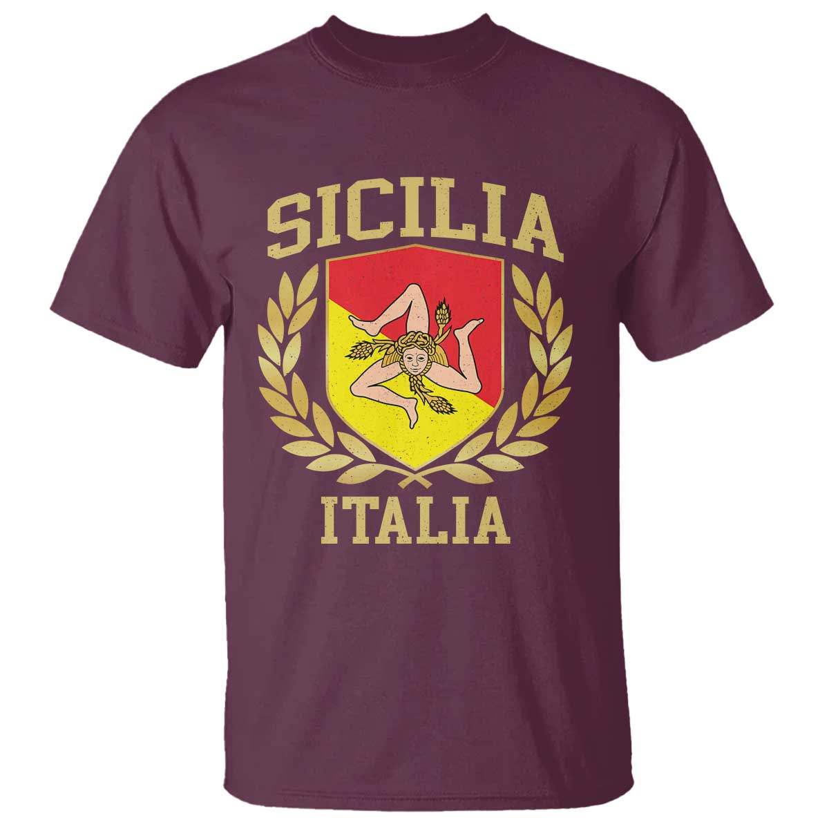 Sicilia Flag T Shirt - Sicily Palermo Italy Triskelion Trinacria Heritage Pride Tee TS11 Maroon Print Your Wear
