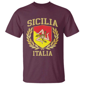 Sicilia Flag T Shirt - Sicily Palermo Italy Triskelion Trinacria Heritage Pride Tee TS11 Maroon Print Your Wear