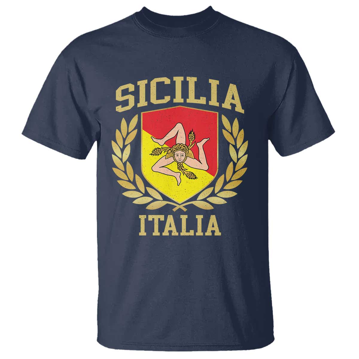 Sicilia Flag T Shirt - Sicily Palermo Italy Triskelion Trinacria Heritage Pride Tee TS11 Navy Print Your Wear