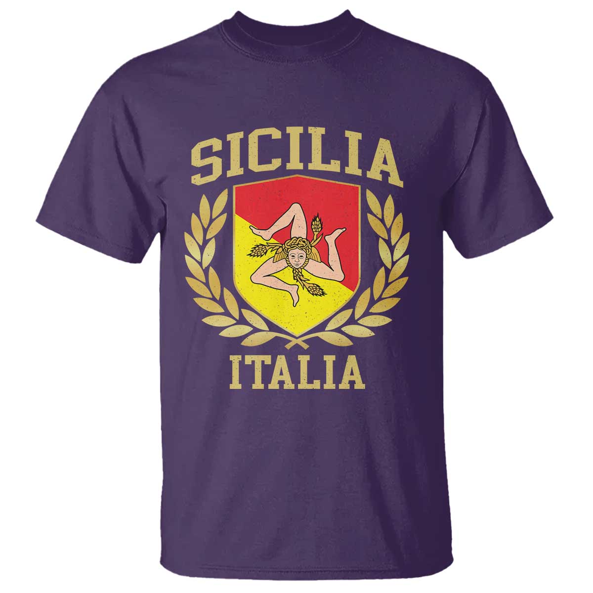 Sicilia Flag T Shirt - Sicily Palermo Italy Triskelion Trinacria Heritage Pride Tee TS11 Purple Print Your Wear
