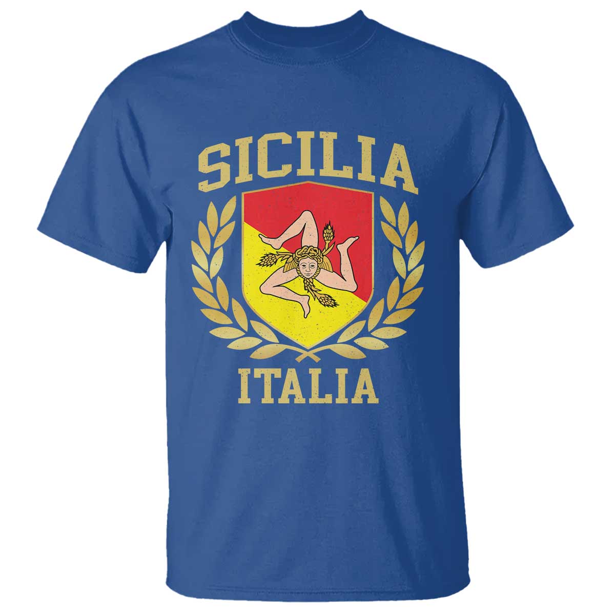 Sicilia Flag T Shirt - Sicily Palermo Italy Triskelion Trinacria Heritage Pride Tee TS11 Royal Blue Print Your Wear