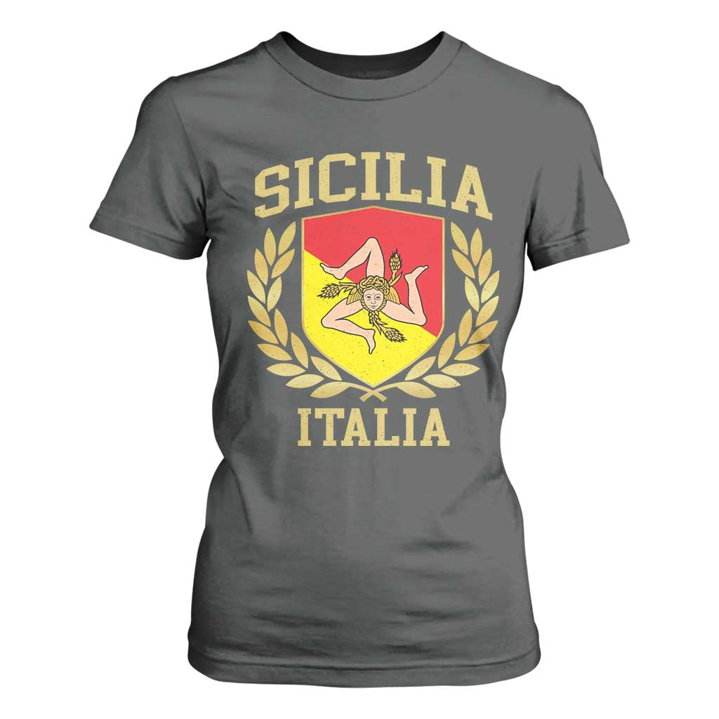 Sicilia Flag Sicily Palermo Italy Triskelion T Shirt For Women TS11 Dark Heather Print Your Wear