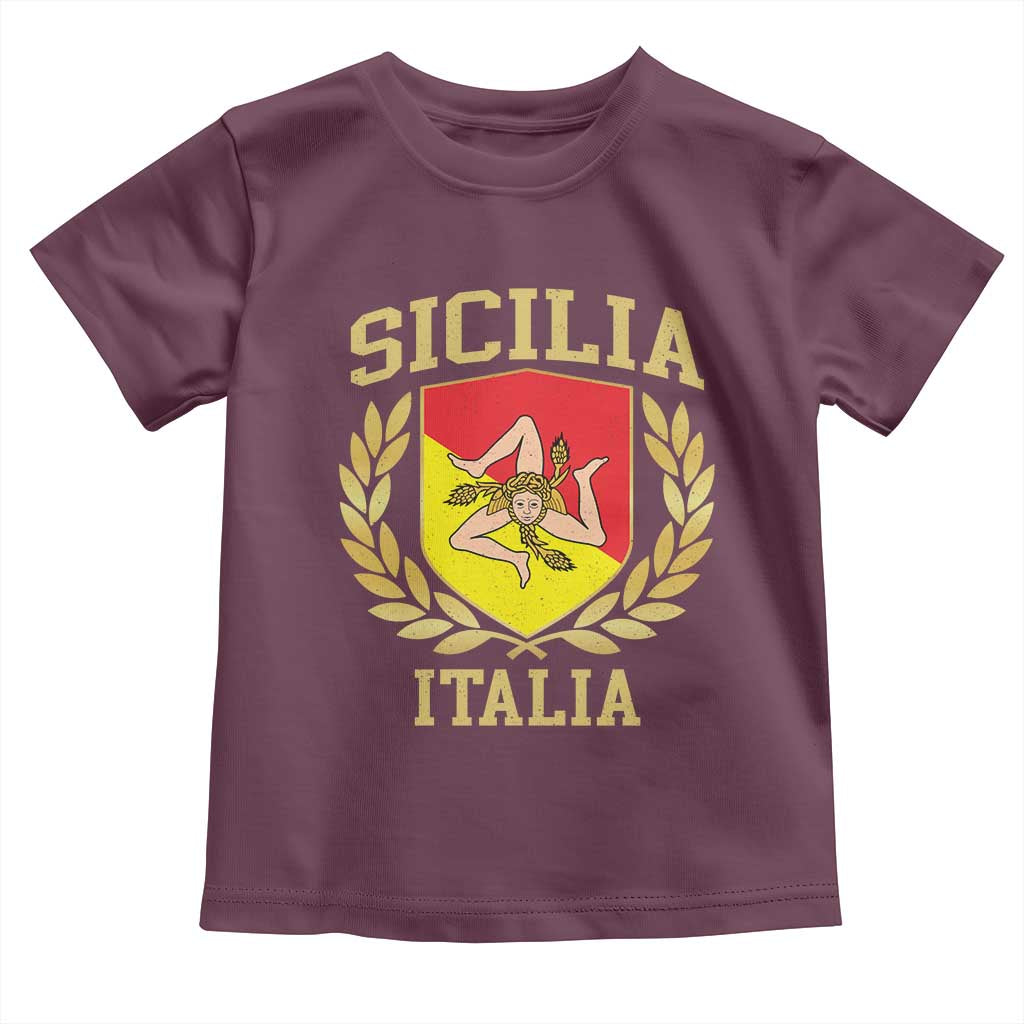 Sicilia Flag Sicily Palermo Italy Triskelion Toddler T Shirt TS11 Maroon Print Your Wear