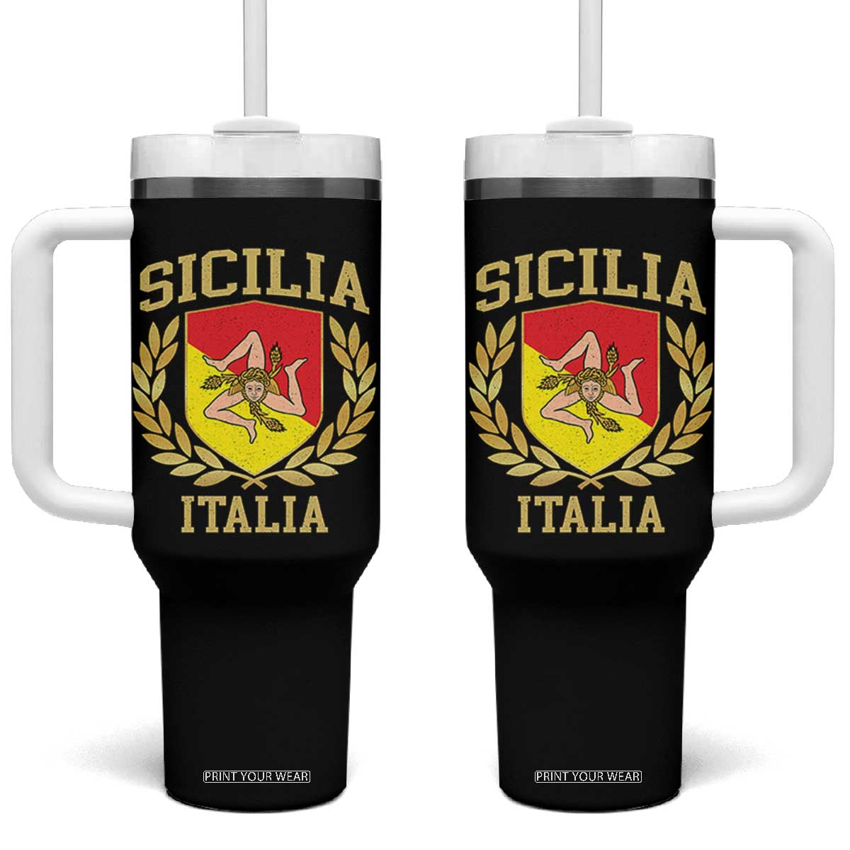Sicilia Flag Sicily Palermo Italy Triskelion Tumbler With Handle TS11 One Size: 40 oz Black Print Your Wear