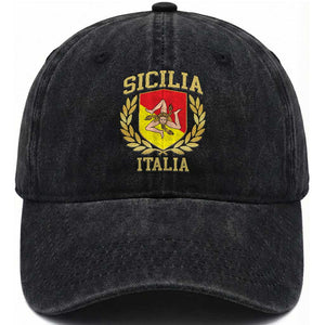 Sicilia Flag Sicily Palermo Italy Triskelion Washed Cotton Baseball Cap TS11 Print Your Wear