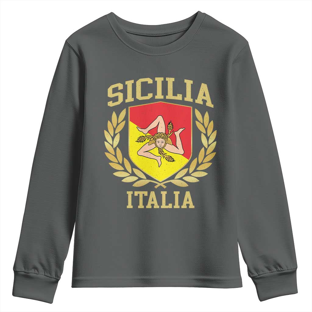 Sicilia Flag Sicily Palermo Italy Triskelion Youth Sweatshirt TS11 Dark Heather Print Your Wear