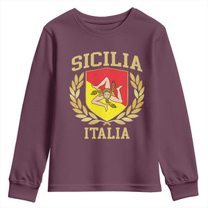 Sicilia Flag Sicily Palermo Italy Triskelion Youth Sweatshirt TS11 Maroon Print Your Wear