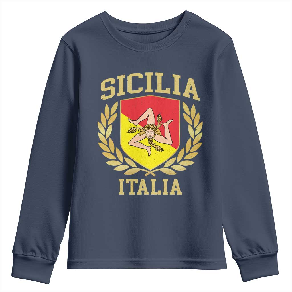 Sicilia Flag Sicily Palermo Italy Triskelion Youth Sweatshirt TS11 Navy Print Your Wear