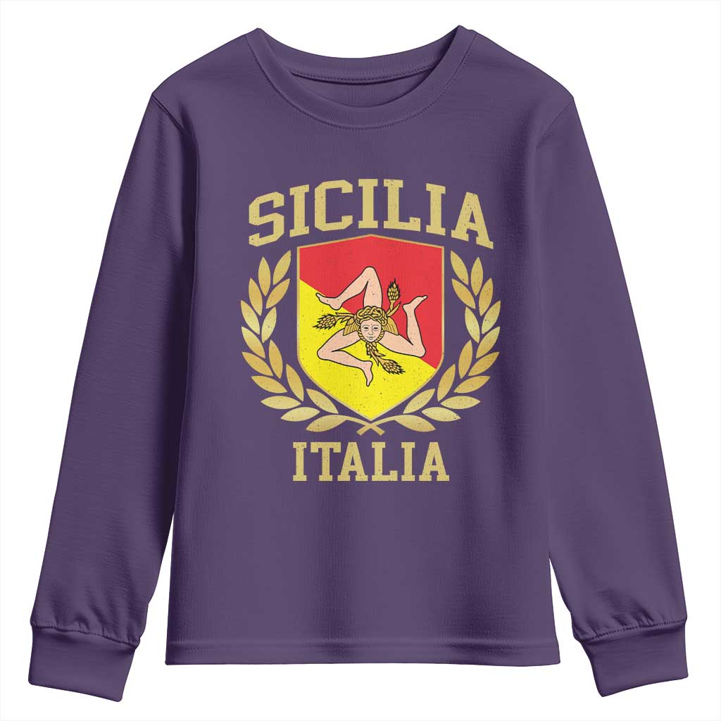 Sicilia Flag Sicily Palermo Italy Triskelion Youth Sweatshirt TS11 Purple Print Your Wear